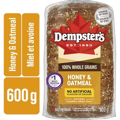 Dempster 100% Whole Grains Honey & Oatmeal Bread 600 g, $0.83/100g