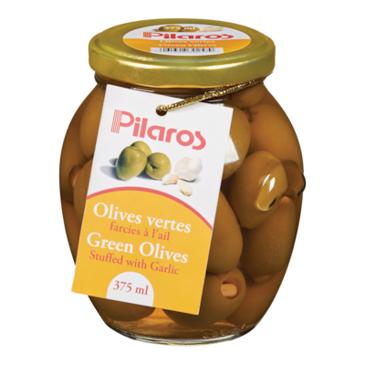 Pilaros Olives vertes farcies à l’ail 375 ml, 1,94 $/100ml