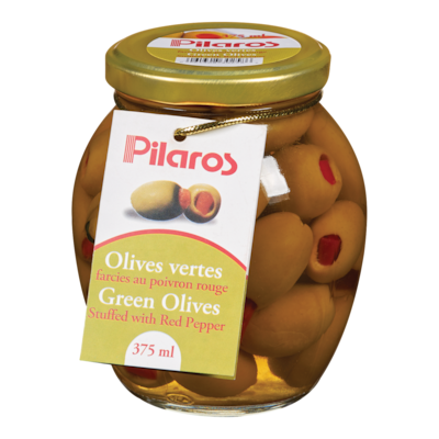 Pilaros Olives vertes avec pâte de poivron rouge 375 ml, 1,86 $/100ml