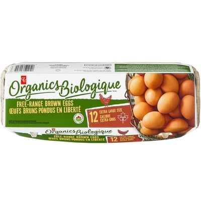 PC Biologique Œufs bruns pondus en liberté extra gros 12 ea, 0,69 $/1ch