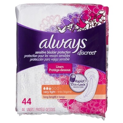Always Incontinence Panty Liners for Bladder Leaks, 2 Size, Very Light Absorbency, Long Length, 44 CT 44 ea, $0.20/1ea