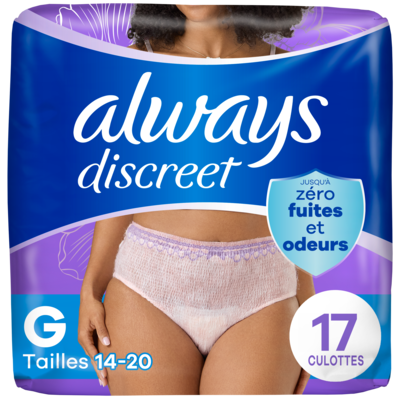 Always Culottes d’incontinence pour femmes adultes, G, 17 culottes 17 ea, 1,12 $/1ch