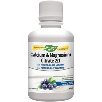 Nature’s Way Calcium et magnésium avec K2 liquide saveur de bleuet 500 ml, 6,20 $/100ml