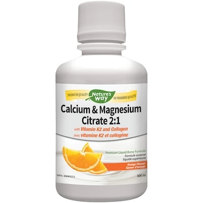 Nature’s Way Calcium et magnésium avec K2 liquide saveur d’orange 500 ml, 6,20 $/100ml