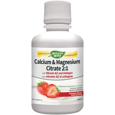 Nature’s Way Calcium et magnésium avec K2 liquide, saveur de fraise 500 ml, 6,20 $/100ml
