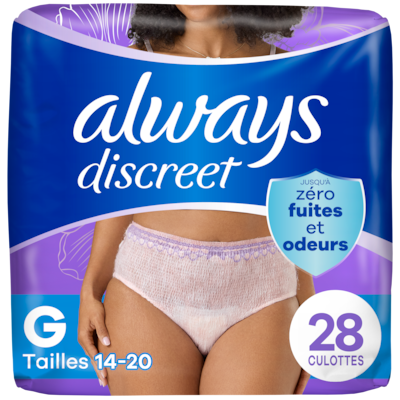 Always Culottes d’incontinence pour adultes, pour femmes, taille G, 28 culottes 28 ea, 1,29 $/1ch