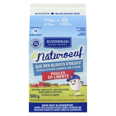 Les Fermes Burnbrae Blancs d’œufs de poules élevées en liberté 1 ea, 1,06 $/100g 0,48 $/1lb