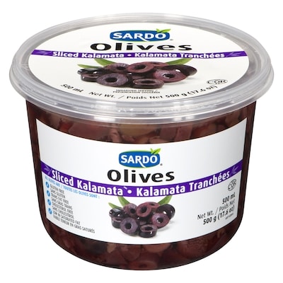 Sardo Kalamata Sliced Olives 500 ml, $1.70/100ml
