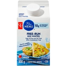 PC Blue Menu Free Run Egg Whites 500 g, $1.34/100g