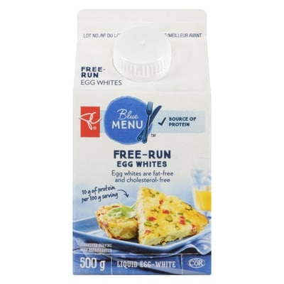 PC Blue Menu Free Run Egg Whites 500 g, $0.78/100g