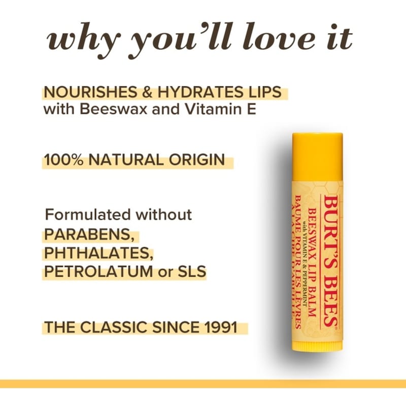 100% Natural Origin Moisturizing Lip Balm, Beeswax