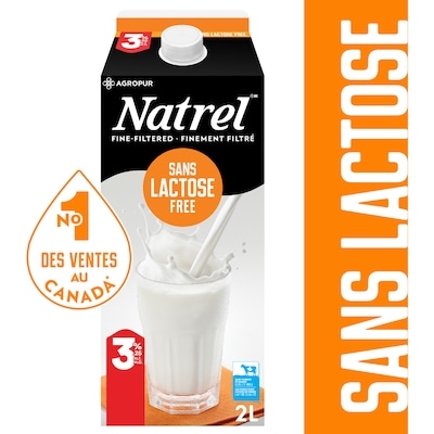 Natrel Lait homogénéisé 3,25 % sans lactose 2 l, 0,28 $/100ml