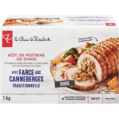le Choix du Président Rôti de poitrine de dinde avec face aux canneberges traditionnelle surgelée 1 kg, 1,80 $/100g