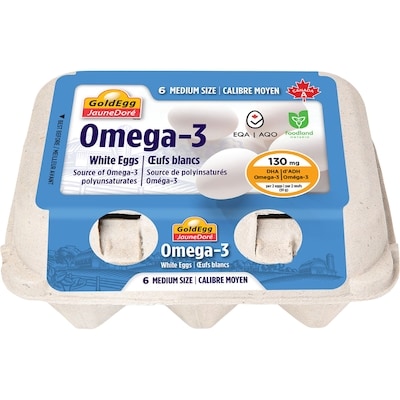 Goldegg Omega 3 White Eggs, Medium 6 ea, $0.68/1ea