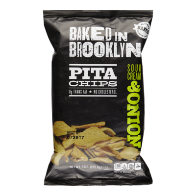 Baked In Brooklyn Sour Cream & Onion Pita Chips 226.8 g, $1.76/100g