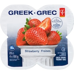 President's Choice Strawberry 0% M.F. Greek Yogurt - 4x100.0 g