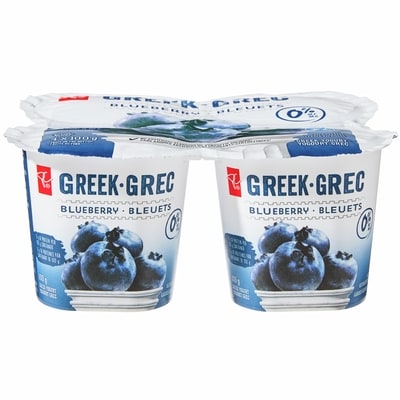 President's Choice Blueberry Fruit On The Bottom 0% M.F. Greek Yogurt 4x100.0 g, $1.00/100g