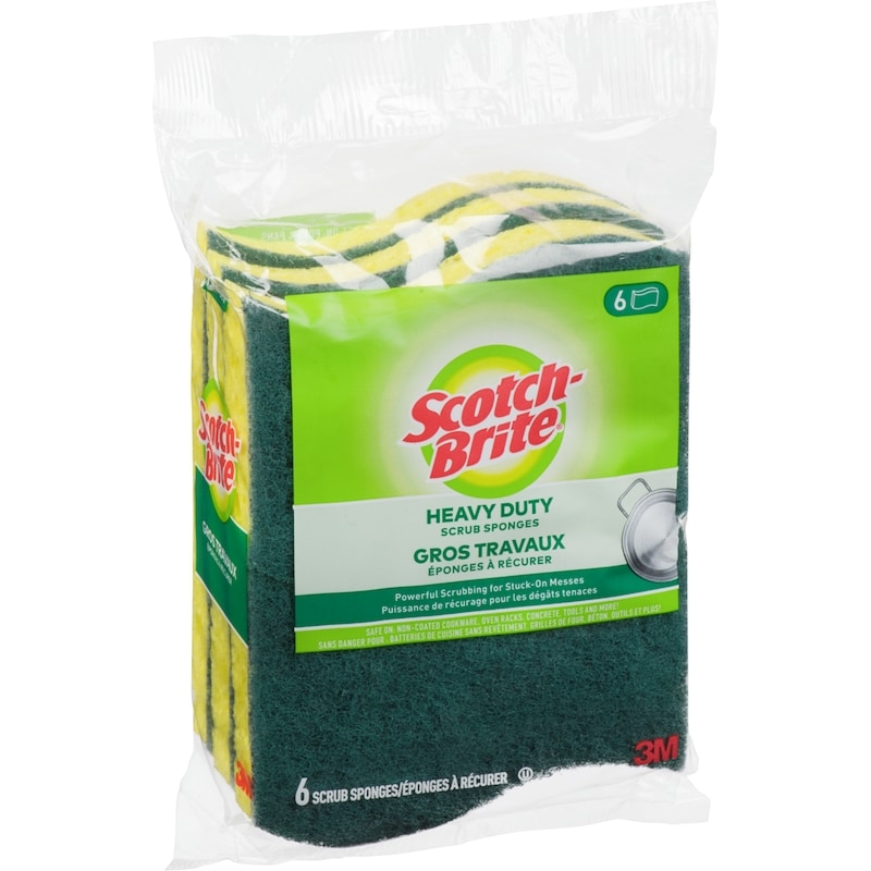Heavy-Duty Green/Yellow Scrub Sponge, 6 pack