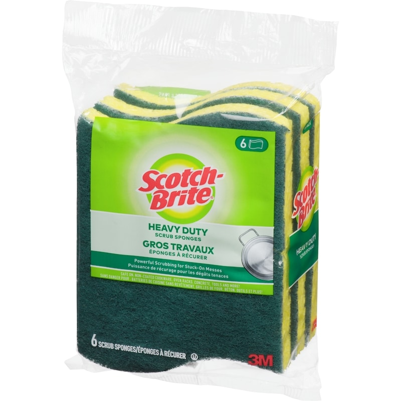 Heavy-Duty Green/Yellow Scrub Sponge, 6 pack