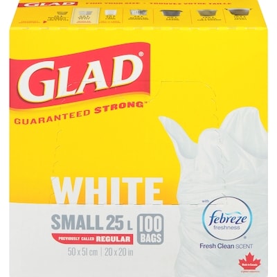 Glad White Garbage Bags 100 ea, $0.15/1ea
