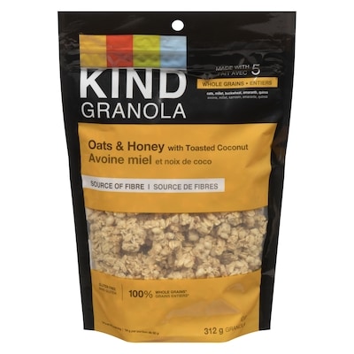 Kind Granola Avoine, miel et noix de coco grillée 312 g, 2,56 $/100g