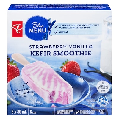 PC Blue Menu Strawberry Vanilla Kefir Smoothie Bars 480 ml, $1.46/100g