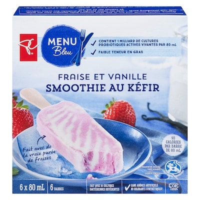 PC Menu Bleu Barres smoothie au kéfir, fraise et vanille 480 ml, 1,46 $/100g