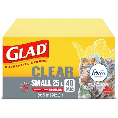 Glad Kitchen Catchers Clear Garbage Bags - Small 25 Litres - Febreze Fresh Clean Scent 48 ea, $0.20/1ea