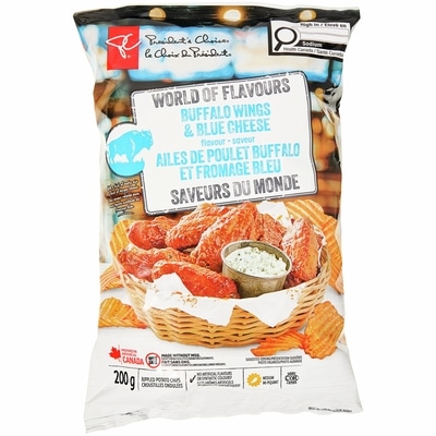 le Choix du Président Croustilles ondulées à saveur d’ailes de poulet Buffalo et de fromage bleu Saveurs du monde 200 g, 1,25 $/100g