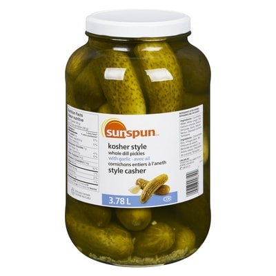Sunspun Kosher Style Whole Dill Pickles With Garlic 3.78 l, $0.50/100ml