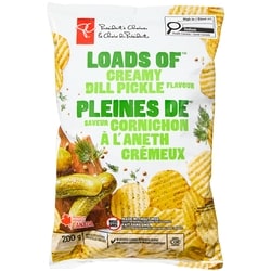 President's Choice Loads of Creamy Dill Pickle Flavour Rippled Potato Chips 200 g, $1.25/100g