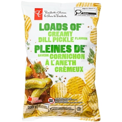 President's Choice Loads of Creamy Dill Pickle Flavour Rippled Potato Chips 200 g, $1.25/100g