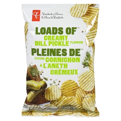 President's Choice Loads Of Creamy Dill Pickle Rippled Potato Chips 200 g, $1.25/100g