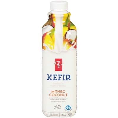 President's Choice Yogurt, Mango Coconut Kefir Probiotic Fermented 1% M.F. Milk 1 l, $0.65/100ml