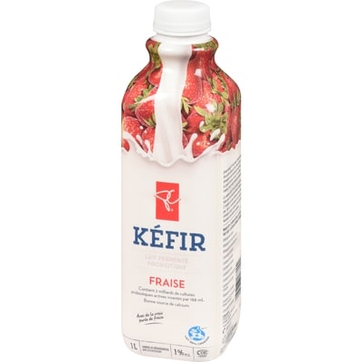 Kéfir, lait fermenté probiotique 1 % M.G., fraise