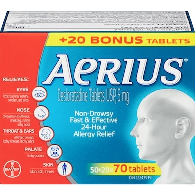 Aerius Allergy Medicine, Fast Relief, 24-Hour, Non-Drowsy 70 ea, $0.69/1ea