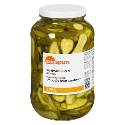 Sunspun Sandwich Sliced Dill Pickles 3.78 l, $0.50/100ml