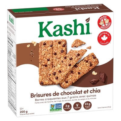 Kashi Sept céréales entières avec quinoa barres croquantes, Brisures de chocolat et chia 10 barres 200 g, 2,65 $/100g