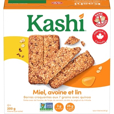 Kashi Sept céréales entières avec quinoa barres croquantes, Miel avoine et lin 10 barres 200 g, 2,15 $/100g