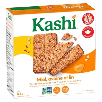 Sept céréales entières avec quinoa barres croquantes, Miel avoine et lin 10 barres