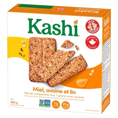 Sept céréales entières avec quinoa barres croquantes, Miel avoine et lin 10 barres