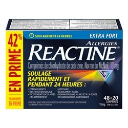 Réactine Antiallergique extra-fort 68 ea, 0,59 $/1ch