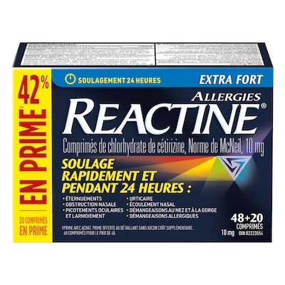Réactine Antiallergique extra-fort 68 ea, 0,56 $/1ch