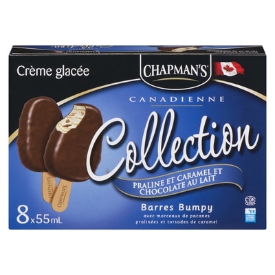 Chapman’s Collection canadienne Barre de crème glacée caramel praliné et chocolat au lait 8x55.0 ml, 1,36 $/100ml