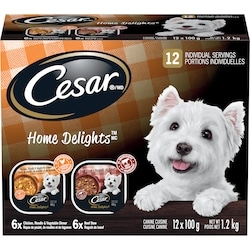 Cesar Nourriture humide pour chiens HOME DELIGHTS en emballage de 12 (ragoût de bœuf et repas de poulet, de nouilles et de légumes en sauce) 1.2 kg, 1,83 $/100g