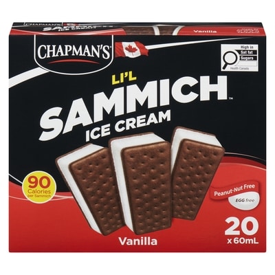 Chapmans Li'L Ice Cream Sammich Vanilla 20x60.0 ml, $0.75/100ml