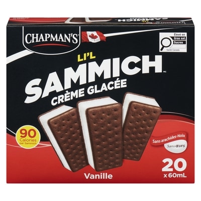 Chapman’s Li'l Sammich crème glacée vanille 20x60.0 ml, 0,75 $/100ml