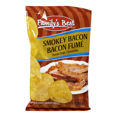 Family's Best Potato Chips, Smokey Bacon 130 g, $1.22/100g