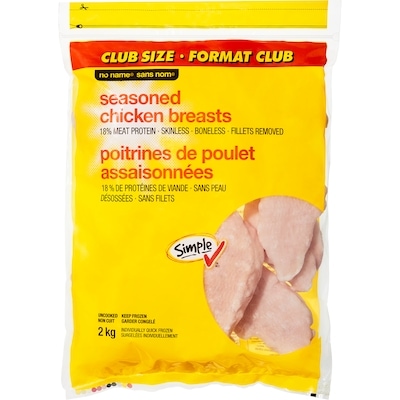 No Name Seasoned Chicken Breasts Club Size  2 kg, $2.00/100g