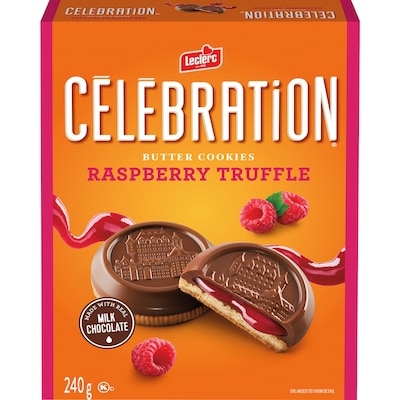 Leclerc Celebration Raspberry Milk Chocolate Coated Cookies 240 g, $1.87/100g